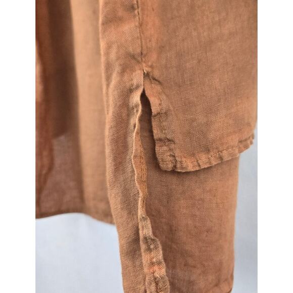 Bellambra Italy Linen Blouse Oversized Hi-Lo Hem 3/4 Sleeves Brown Small - Picture 5 of 8